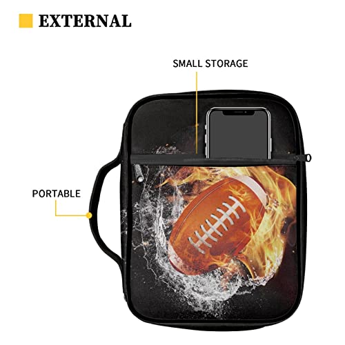 Coldinair Fire Water Rugby Print Bible Cover,Carrying Book Case Church Bag Bible Bags with Handle and Zippered Pocket,Gifts for Men Teens Kids - color: Fire Water Rugby
