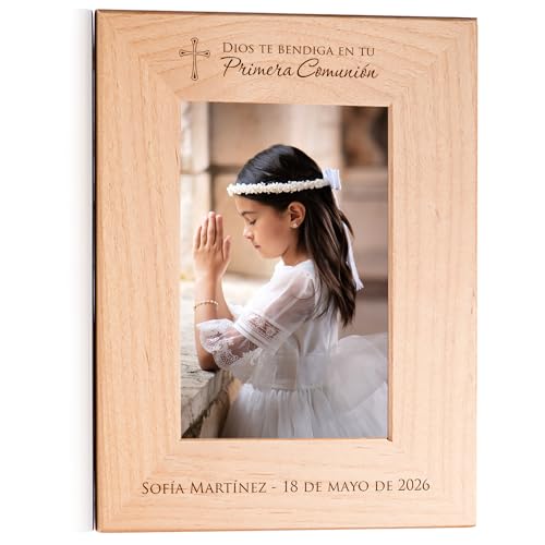Lifetime Creations Marco de Foto Personalizado para Primera Comunión – Regalo de Primera Comunión Grabado para Niño o Niña, Recuerdo de Primera Comunión, Marco de Madera (Foto 4x6 Vertical) - color: Personalizado - Primera Comunión (en Español), size: 4"