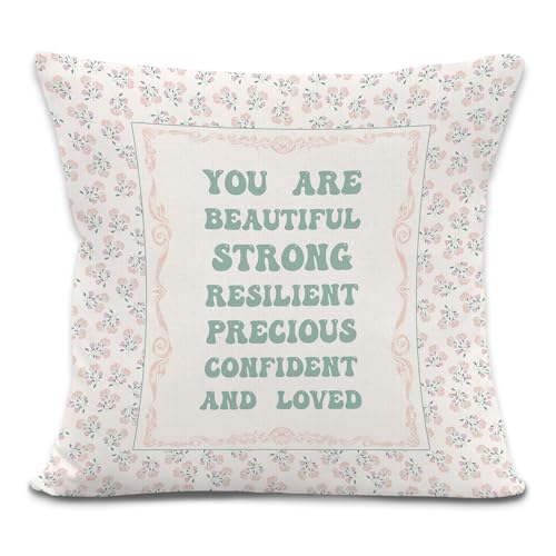 Inspirational Girl Nursery Throw Pillow Cover 18x18 Inches, Baby Girl Nursery Decor, You are Beautiful Decorative Pillowcase Cushion for Baby Little Girls Room Bedroom Decor Pillow Cover - color: Beautiful Strong