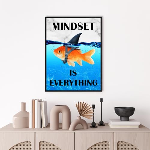 Mindset Is Everything Wall Art:Motivational Wall Decor for Office,Goldfish Prints Posters Inspirational Wall Art Framed,Uplifting Self Improvement Positive Quote Home Office Wall Art 12"x15" - color: Mindset Is Everything, size: 12"L x 15"W