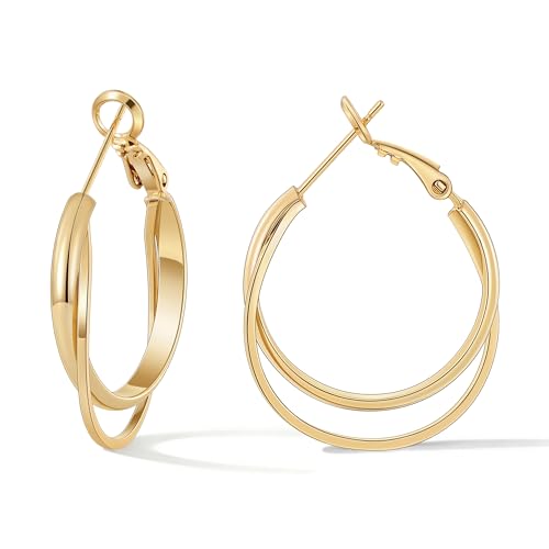 Gacimy Criss Cross Hoop Earrings for Women, 14K Gold Plated Hoops - color: Gold, size: 25mm