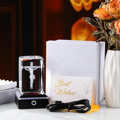 Movdyka 3D Jesus Cross Crystal Figurine Religious Gifts for Women Christian - color: Passion of Jesus