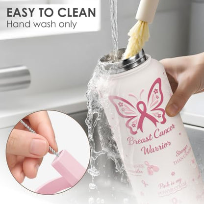 Breast Cancer Awareness Stainless Steel Water Bottle 32 Ounces with Lid & Straw, Sport Insulated Bottles for Girls Women - color: Breast Cancer Awareness