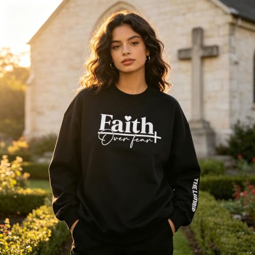 UNIQUEONE Christian Sweatshirt Women Faith Shirts: Jesus Sweatshirt Christian Religious Crewneck Long Sleeve Pullover Tops - color: Black-10, size: Large