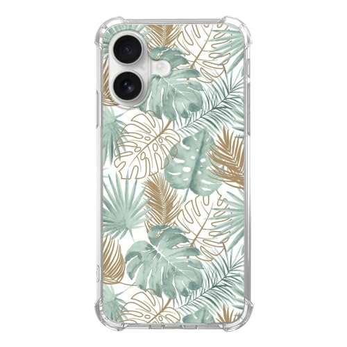 Tropical Monstera Leaves Phone Case Compatible with iPhone 17, Minimalist Aesthetic Gold and Green Palm Leaf Phone Cover for iPhone 17 - color: Tropical Leaf