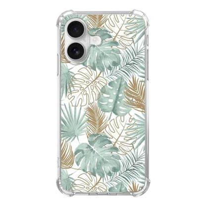 Tropical Monstera Leaves Phone Case Compatible with iPhone 17, Minimalist Aesthetic Gold and Green Palm Leaf Phone Cover for iPhone 17 - color: Tropical Leaf