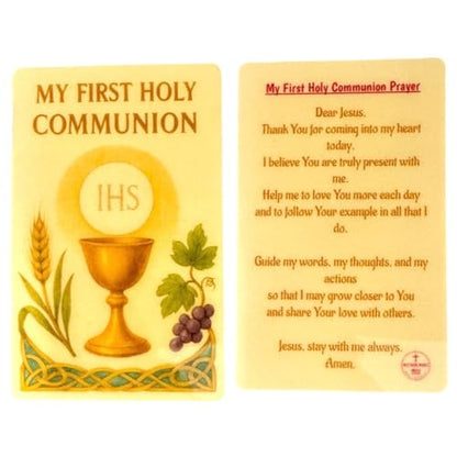 Westmon Works First Holy Communion Prayer Cards Set of 10 – Laminated Catholic Keepsake Cards – Made in USA – IHS Chalice Design – Perfect First Communion Gifts & Party Favors