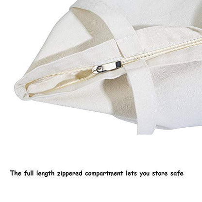 VPAL Large Canvas Tote Bag with Zipper, 19 x15 inch 12oz Natural Cotton Heavy DIY Tote for Crafting, Ironing and Embroidering, Reusable Grocery Shopping Bag (1 Pack) - color: 1 Pack