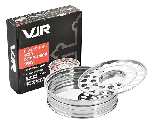 VJR Communion Tray for Churches with Lid, 33-Cup Stainless Steel Communion Set with Reusable Cups, Stackable Church Communion Serving Tray with Bread & Drink Plate, Silver, Rust Resistant - style: Bread only tray without lid