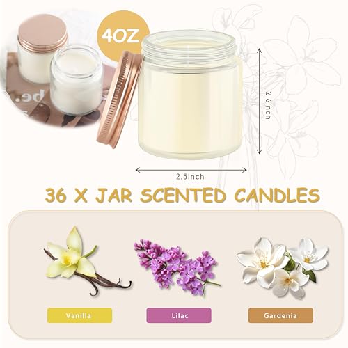 ACITHGL 36 Pcs 4oz Mini Mason Jar Candles Small Scented Candles Bulk Aromatherapy Ideal Souvenir Favors for Wedding Birthday Party (Vanilla, Lilac, Gardenia, Pink) - color: Pink, style: Vanilla, Lilac, Gardenia