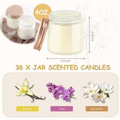 ACITHGL 36 Pcs 4oz Mini Mason Jar Candles Small Scented Candles Bulk Aromatherapy Ideal Souvenir Favors for Wedding Birthday Party (Vanilla, Lilac, Gardenia, Pink) - color: Pink, style: Vanilla, Lilac, Gardenia