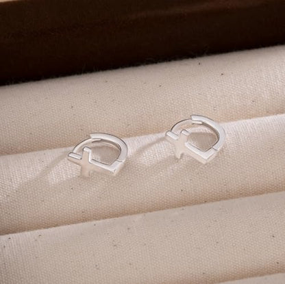 Reffeer Solid 925 Sterling Silver Cross Hoop Earrings for Women Teen Girls Small Cross Huggie Earrings Cartilage Helix - color: A-Silver