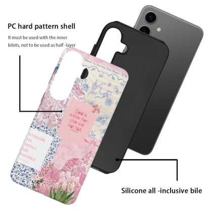 Compatible with Samsung Galaxy S23 FE,2-in-1 Frosted Phone Cover Shockproof Case - Bible Verse Pink Tulip Flowers - color: Bible Verse Pink Tulip Flowers, size: Samsung Galaxy S23 FE