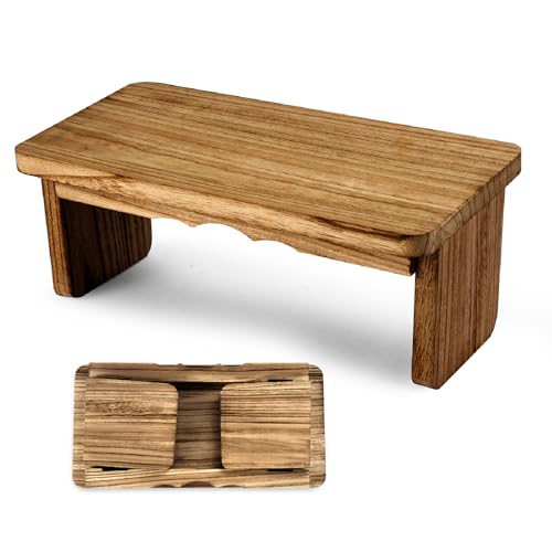 Meditation Bench Kneeling Stool Foldable Wooden Prayer Seat - color: Dark Wood