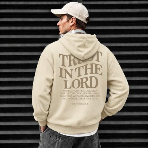 Faith Over Fear Christian Hoodies for Men Inspired Religious Pullover - color: Beige, size: X-Large