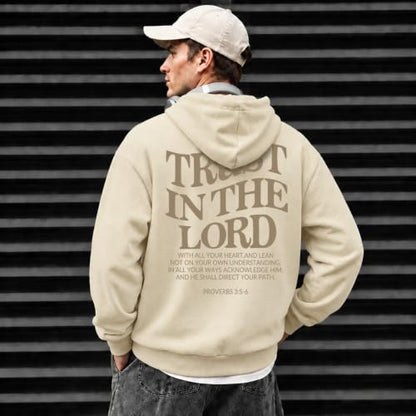 Faith Over Fear Christian Hoodies for Men Inspired Religious Pullover - color: Beige, size: Large