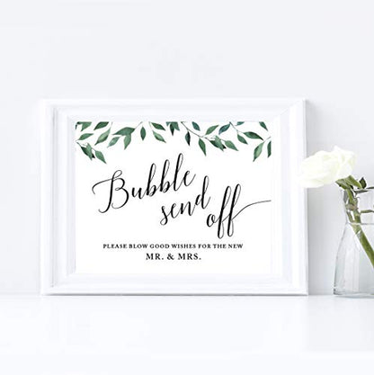 Andaz Press Wedding Party Signs, Natural Greenery Green Leaves, 8.5x11-inch, Bubble Send Off Please Blow Good Wishes for the New Mr. & Mrs. Sign, 1-Pack Wedding Send Off Ideas - color: Activities Bubbles Good Wishes