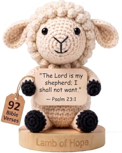 Christian Gifts for Women - Lamb of Hope Crochet with 92 Bible Verse Signs - Religious Faith Based Emotional Support Desk Decor, Positive Affirmation Cards for Women Men Teens Baptism Church Catholic