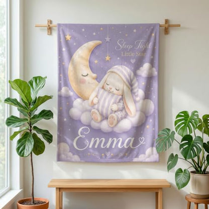Personalized Baby Blanket With Name, Custom Baby Blankets Gift for Boy Girl - color: Misty Lavender, size: Bunny