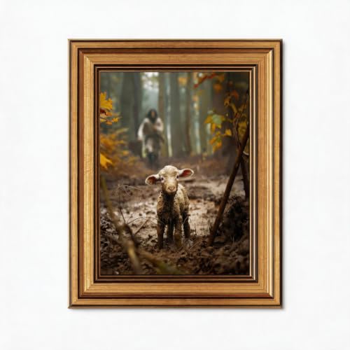 Christian Wall Art Jesus and Lamb Canvas Print, Baptism Gift for Women.A633 - color: Jesus and Lamb Canvas Wall Art Framed, size: 12"X15"