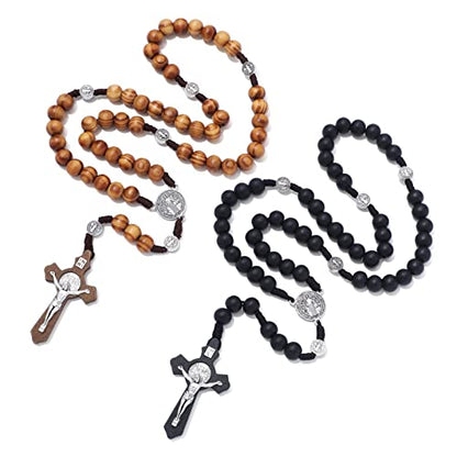 KOMI Handmade Wooden Catholic Rosaries, Rosary Beads Necklace Wood Christian Prayer Beads Catholic Christian Gift - style: Rosary#6#7