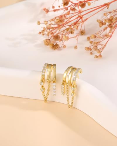 Dangle Earrings for Women Trendy Triple Huggie Hoop Stud Earring - color: G. Chain