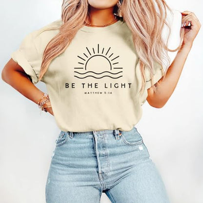 Sulayesh Christian Be The Light Shirts for Women Bible Verse Shirts Jesus Religious Faith Tshirts Inspirational Tees Tops - color: Apricot, size: Large
