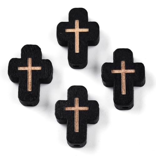 SUNNYCLUE 1 Box 80Pcs Wooden Cross Beads Cross Wood Beads Easter Charms Small Black Crucifix Charm Mini Crucifix Spacers for Jewelry Making DIY Rosary Earrings Necklace Bracelets Women Adults - color: Black