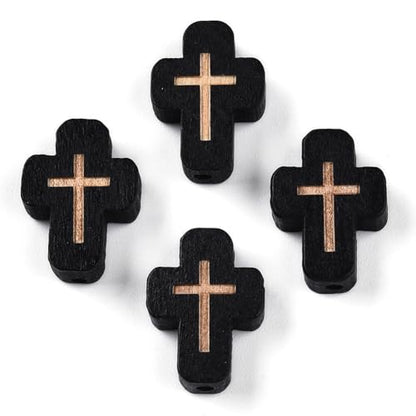 SUNNYCLUE 1 Box 80Pcs Wooden Cross Beads Cross Wood Beads Easter Charms Small Black Crucifix Charm Mini Crucifix Spacers for Jewelry Making DIY Rosary Earrings Necklace Bracelets Women Adults - color: Black