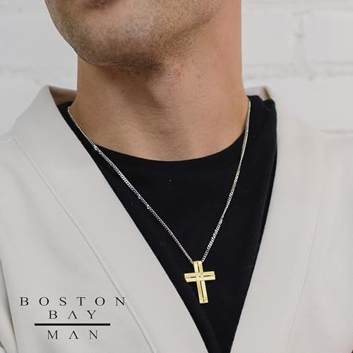 Men's Cross Pendant Necklace in 316L Stainless Steel Interlocking Woven Cross on 24” Curb Chain, Choice of Color - color: Yellow Gold Stainless Steel