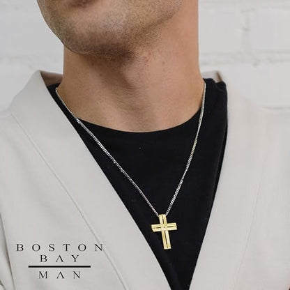 Men's Cross Pendant Necklace in 316L Stainless Steel Interlocking Woven Cross on 24” Curb Chain, Choice of Color - color: Yellow Gold Stainless Steel