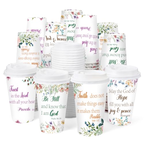 100 Pack 16 oz Disposable Cups with Lids Christian Floral - style: Christian Floral