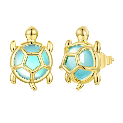 Cute Stud Earrings for Women Dachshund Koi Fish Sea Star Sea Turtle Sea Conch Earrings 14K Gold Plated Dainty Stud Earring funky Jewerly - color: Gole Turtle