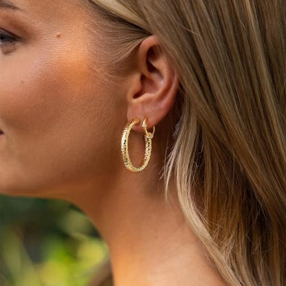 MYEARS Women Hoop Earrings Gold 14K Gold Filled Small Simple Handmade Hypoallergenic Everyday Illusion Jewelry - style: Tube Hammered
