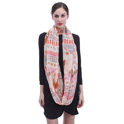 Lina & Lily Holiday Christmas Pattern Print Women's Infinity Scarf Lightweight - color: Multi, Xmas Reindeer