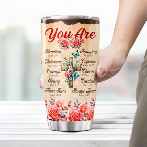 Christian Gifts for Women with Bible Verse Design, 20oz Insulated Stainless Steel Tumbler for Mom Sister Friend, Spiritual Faith Inspirational Travel Mug for Birthday - color: Christian Women