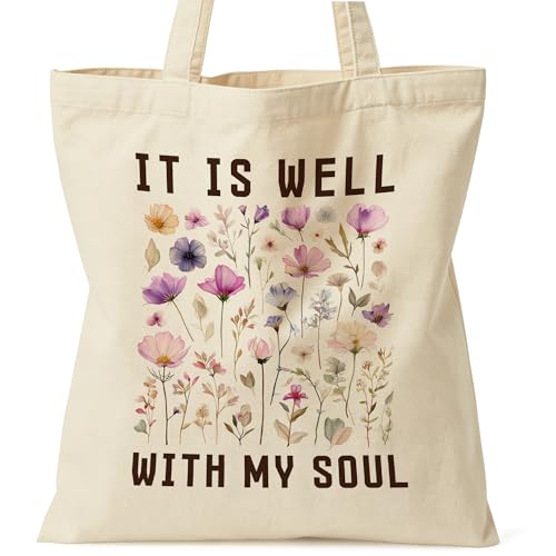 Motivation Canvas Tote Bag for Women Shopping Work Travel with Inner Pocket - color: Beige 05