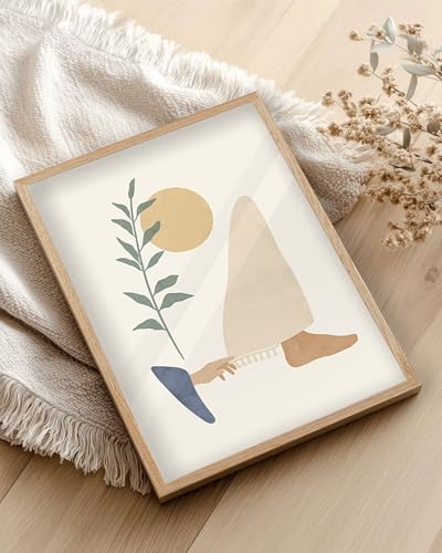 KensTro 16x20 Oak Framed Woman Touches Jesus' Robe Christian Wall Art - color: Boho Jesus Heals Woman-Framed, size: 20"L x 16"W