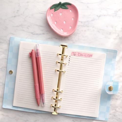 Pearhead Blue Gingham 5x7 Binder Journal with Snap Closure – 1 Inch Round Ring 6 Ring Refillable Notebook – 100 Lined College Ruled Pages, Thick 100 GSM Paper – Small PVC Planner Organizer, Journal Gift For Women - color: Blue Gingham Spiral Journal