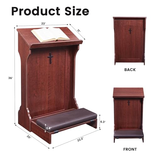 Wooden Prayer Kneeler,Foldable Prayer Bench with Cushion Pad, Rounded Corner Bookend, Customizable Cross Decoration, Reinforced Steel Tube Base Design - color: Red Brown
