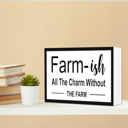 Farm-ish Sign Wooden Box Desk Decor,Rustic Farmhouse Home Wood Block Sign for Home Living Room Wall Shelf Tabletop Decor 10'' x 6' - style: Farm-ish Sign