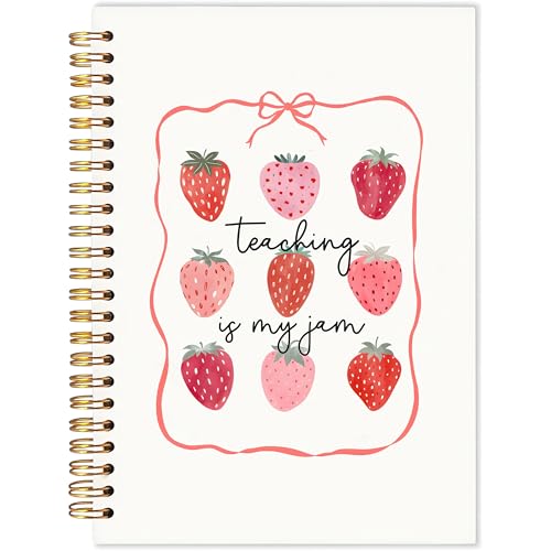Moody Strawberry Spiral Notebook Journal,Teaching Is My Jam Spiral Notebook,Teacher Notebook,Preppy Girly Aesthetic Journal for School Supplies，5.5x8.3 Inch - color: Multiple Color-5