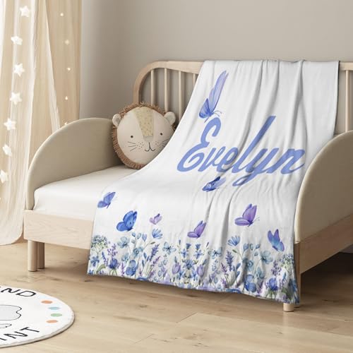 Customized Butterfly Baby Blanket - Personalized Soft Fleece Bed Throw for Newborns, Toddlers - Girls & Boys - Birthday & Christmas - color: Design09