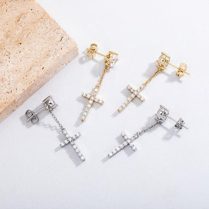 JINAO Cross Hoop Dangle Earrings for Men Women - color: Stud Cross Chain-Gold