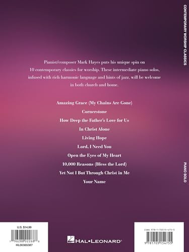 Contemporary Worship Classics for Piano by Mark Hayes | 10 Intermediate Church Piano Solos Songbook | Worship Sheet Music Book for Christian Pianists and Teachers