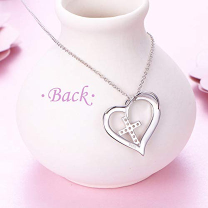 S925 Sterling Silver Christian Cross Heart Faith Bible Verse Necklace Rings - style: with god all things are possible