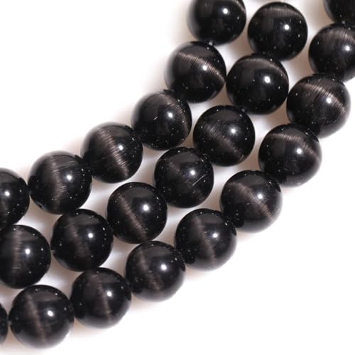 Black Cat Eye Beads 10mm Round Gemstone Loose Beads for Jewelry Making - color: Black, size: 10mm (35pcs)