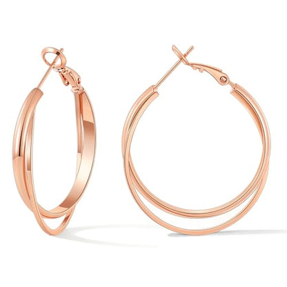Gacimy Criss Cross Hoop Earrings for Women, 14K Gold Plated Hoops - color: Rose Gold, size: 30mm