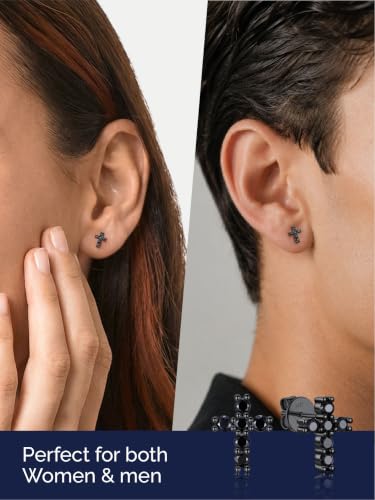 MomentWish Moissanite Cross Earrings for Men Women - color: 03 Earrings Black, size: 2mm Stones