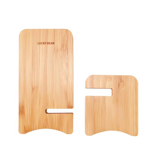 LUCKY BEAN Wood Phone Stand, Desktop Wooden Phone Holder, Portable Phone Stand for Desk, Compatible with iPhone & All Cell Phones (Bamboo) - color: Bamboo